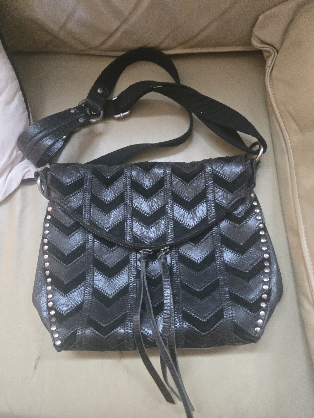 The Sak Black Chevron Studded Crossbody